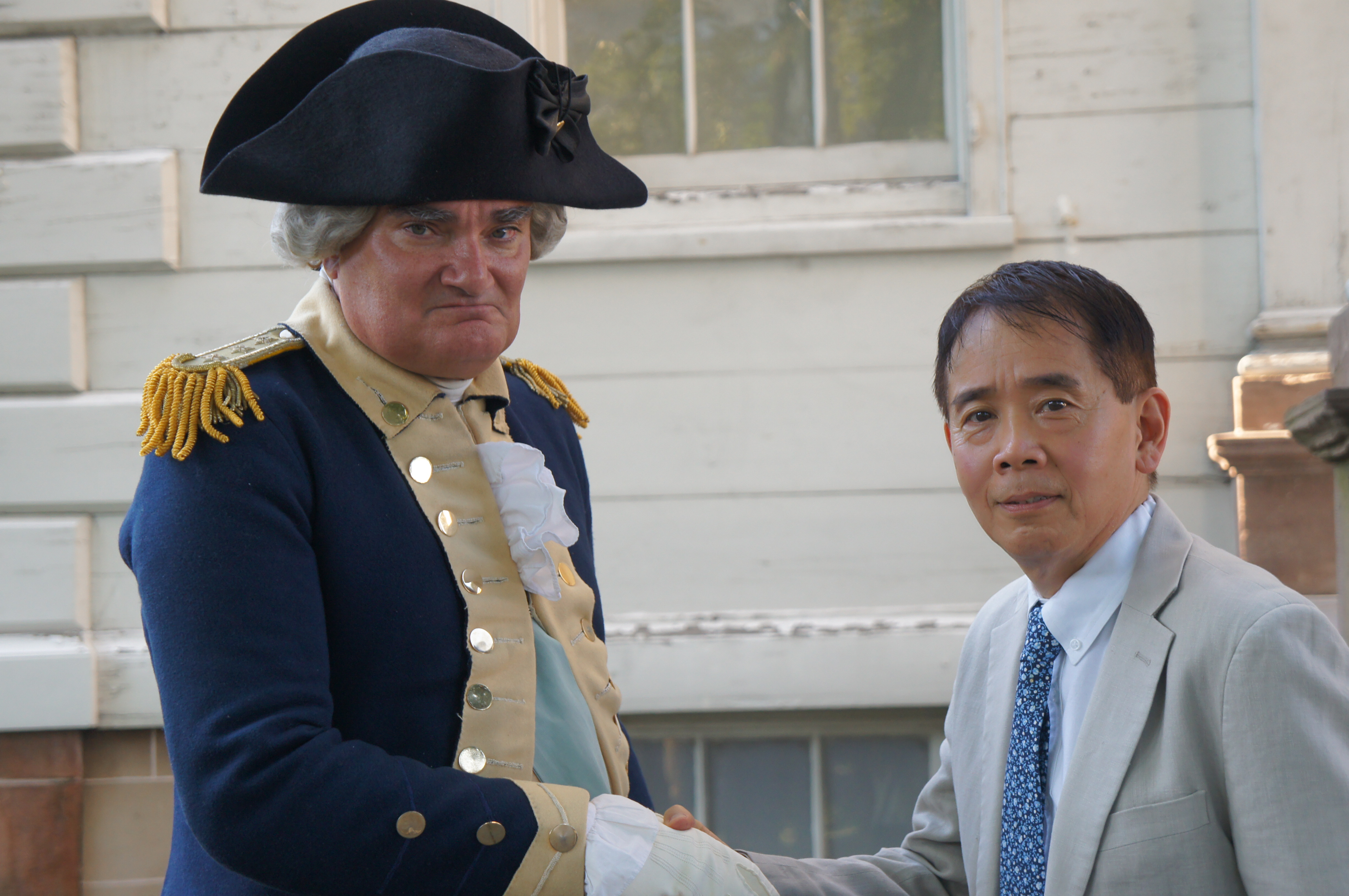 Reviewing my dinner remarks with President Washington at the Morris Jumel Mansion, New York.